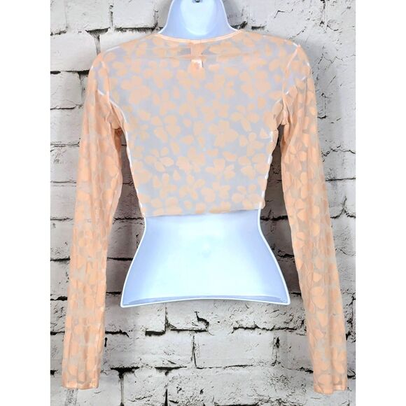 VICTORIA'S SECRET Floral Flocked Sheer Mesh Stretch Crop Top Pink Festival Small - Picture 4 of 6